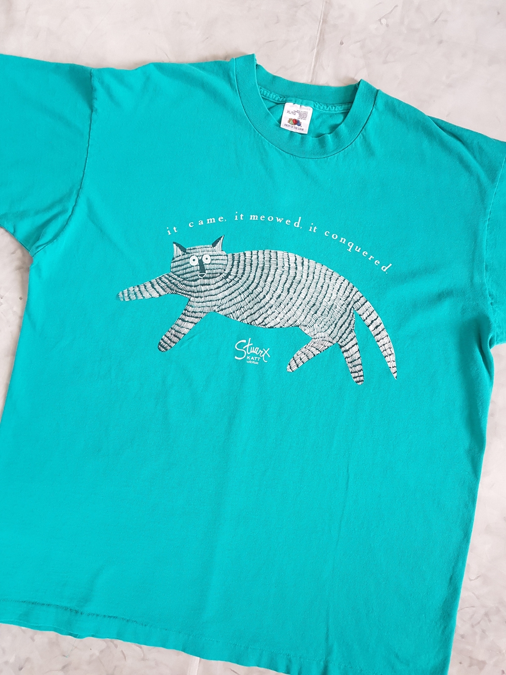 Vintage 90s Stuart Katt It Came, It's Mewowed, It Conquered Single Stitch Tee